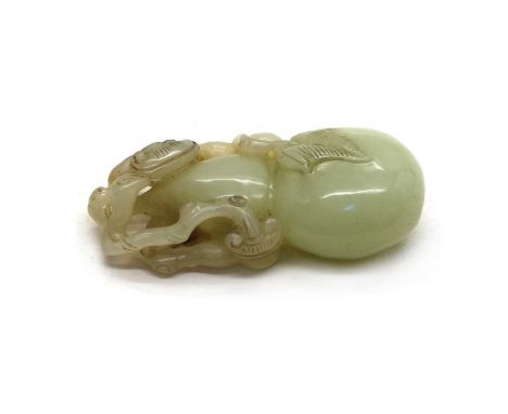 A Chinese jade carving, of a double gourd with a lingzhi and tendrils of further smaller gourds, 8cm highCondition report: Ha