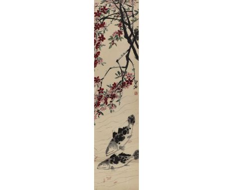 A Chinese gouache painting, of a shepherd with goats, inscribed with signature of Zhou Bing, ink and colour on paper, 148 x 4