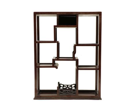 A 19th century Chinese rosewood display cabinet, with a configuration of open shelves, 29.5cm wide 12cm deep 37.5cm highCondi