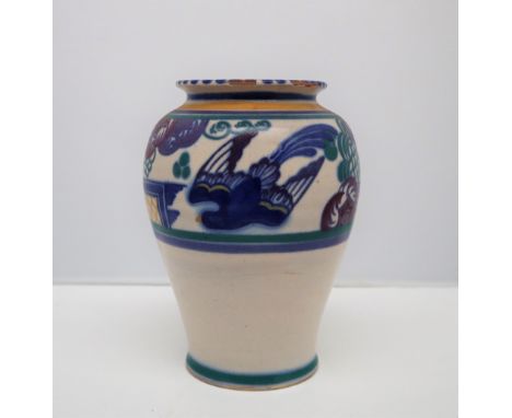 A Carter Stabler and Adams Poole pottery vase, decorated with blue birds in flight, impressed mark, 18cm high 