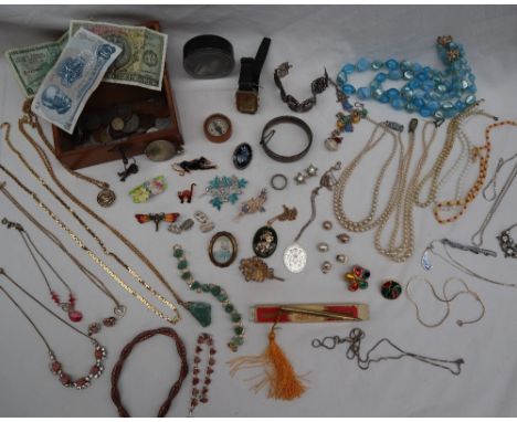 A Rolled Gold Life Long propelling pencil together with assorted costume jewellery including necklaces, hinged bangle, bracel