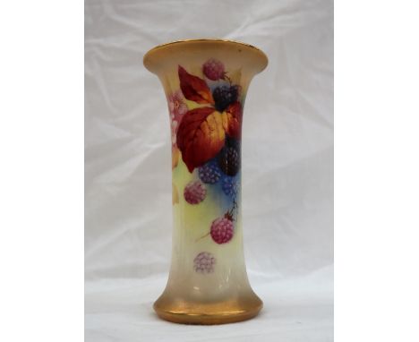 A Royal Worcester porcelain flared vase, painted with blackberries and leaves, signed K Blake, puce mark, 15cm high  CONDITIO