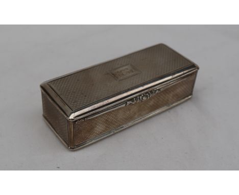 A early Victorian silver snuff box,  of rectangular form with engine turned decoration  with a central initialled cartouche, 