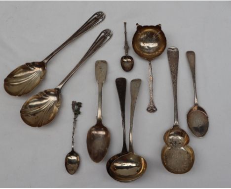 A late Victorian silver ladle, London, 1827, John, Henry and Charles Lias, together with a collection of silver spoons etc, a