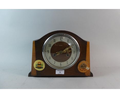 A Mid 20th Century Enfield Mantle Clock with Key and Pendulum, 35.5cm Wide 