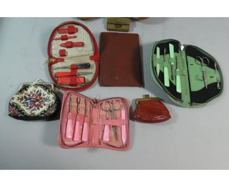 A Tray Containing Eight Vintage Purses, Manicure Set, Wallet etc 
