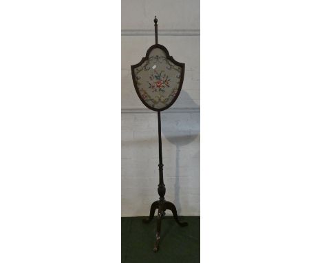 A 19th Century Pole Screen with Tapestry Rise and Fall Shield Shaped Screen 