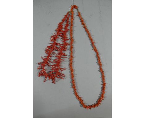 Two Red Stick Coral Necklaces, 74g 