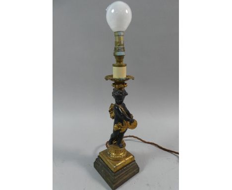 A French Style Figural Table Lamp in the Form of Cherub with Drum, 30cm High 