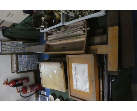A Collection of Vintage Architect's Drawing Equipment to Include Boxed Drawing Curves, Scholars Tidy Box, Guillotine, Drawing