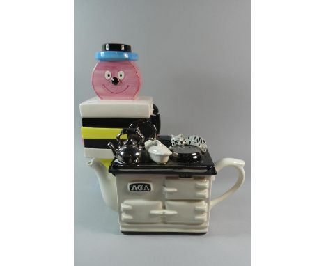 A Novelty AGA Teapot by the Teapottery Co Together with a Liquorice Allsorts Novelty Biscuit Barrel, 33cm High 