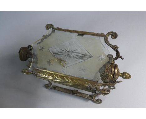 A Vintage Brass and Four Glass Ceiling Hall Lamp (Missing One Etched Glass Panel), 28cm High 
