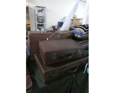 Three Vintage Suitcases Including Leather 