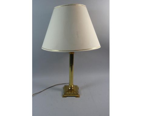 A Modern Ribbed Column Brass Table Lamp and Shade, Table Lamp 50cm High 