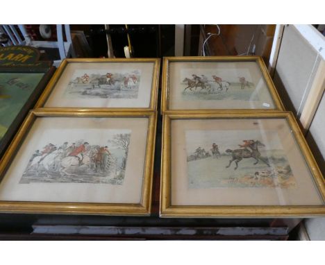 A Set of Four Framed Hunting Prints, Scenes with the Old Mickledale Hunt 