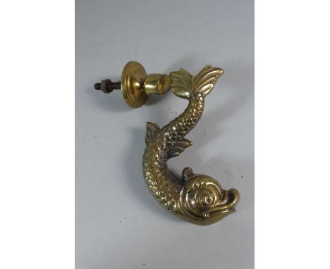 A Mid 20th Century Brass Maltese Door Knocker in the Form of a Dolphin, 15cm High 
