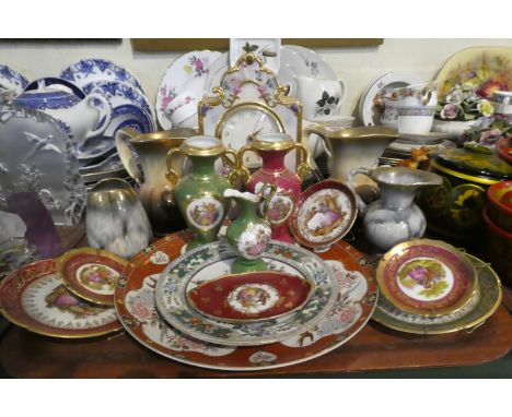 A Tray Containing Various Limoges Vases, Decorated Plates, Pin Dishes etc, Limited Edition Garden Whispers Ceramic Mantle Clo