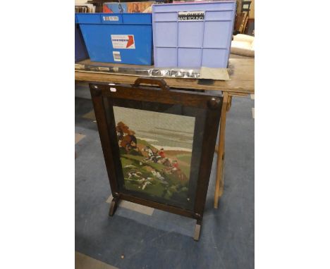 An Edwardian Oak Framed Tapestry Firescreen, 52cm Wide 