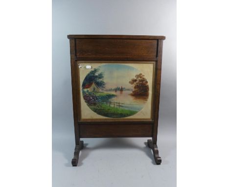 An Oak Framed Edwardian Fire Screen, 49cm Wide 
