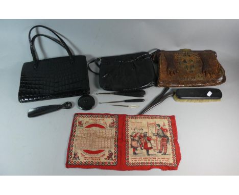 A Vintage Ladies Crocodile Skin Handbag Together with Other Examples, Shoe Horns, Glove Stretcher etc 