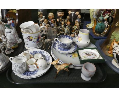 A Tray of Ceramics to Include Coalport Tankard Dated 1849, Poole Vase and Plates, Beswick Fawn, Crested Ware Miniature, Engra