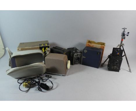 A Collection of Various Vintage Box Cameras and Photographic Accessories 