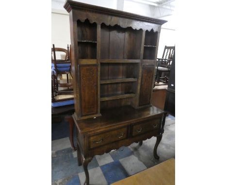 A String Inlaid and Crossbanded Edwardian Oak Dresser with Two Drawers, Shaped Apron and Cabriole Front Supports, Raised Thre