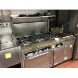 SS Gas Stove, 6-Burner, 4 ft w x 3 ft d x 6 1/2 f t Located: Main Kitchen, adjacent to Palace