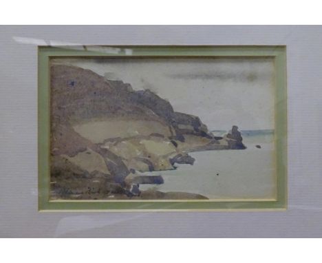 S J Lamorna Birch (1869-1955), 'Coastal Scene', watercolour sketch, 8.5 x 14cm, signed and inscribed Xmas 1930. 