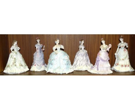 A collection of six Royal Worcester figurines: 'Queen of Hearts', 'The Golden Jubilee Ball', 'The First Quadrille', 'The Last