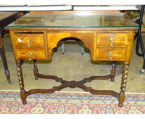 A 20th century walnut dressing table, 100cm wide, 77cm high and a stained wood planter, (2). 