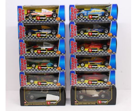 Bburago: A collection of ten boxed Bburago Grand Prix 1:24 diecast vehicles. Original boxes, appear to have never been taken 