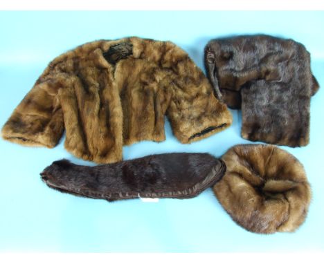 A light brown mink evening jacket with three-quarter sleeves, a dark brown mink stole by Herbert Duncan, London, a mink colla