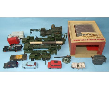 Dinky Supertoys 666 Missile Erector Vehicle with Corporal Missile, 667 Servicing Platform, 660 Tank Transporter, 661 Recovery
