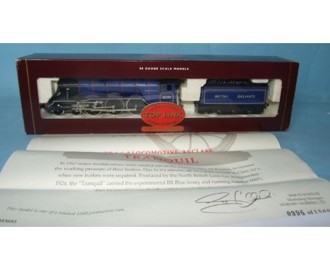Hornby OO Gauge: R140 BR A3 Class 4-6-2 engine and tender no.60071 "Tranquil", limited edition no.996 of 1500, boxed, with ce