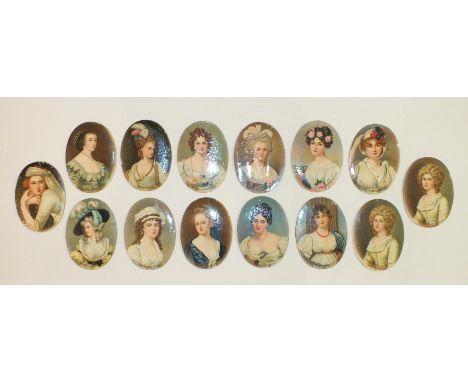 WD & HO Wills, Oval Miniatures, (metal), 13/25, Mademoiselle Ledoux, Miss Croker, Marguerite Power, Lady Hamilton, Marie Anto