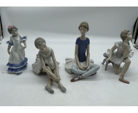 Three Lladro and One NAO Porcelain Figurines. 
Good condition, no damage. 