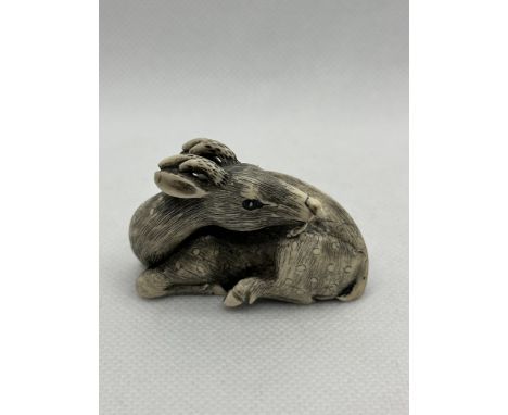 Japanese Netsuke of a Deer Signed PMS. 