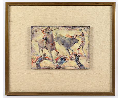 BÖSKEN, Lorenz (1891-1967), "Stierkampf", Öl/Malplatte, 20 x 26,5, seitlich signiert, verso bez., Titelangabe, signiert, R. 