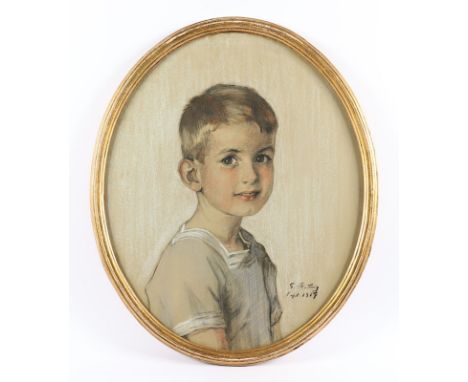 HERTWIG, G. (Portraitmaler A.20.Jh.), "Bildnis des Helmut Hertwig im Alter von sechs Jahren", Pastell/Kohle/Papier, 59 x 48, 