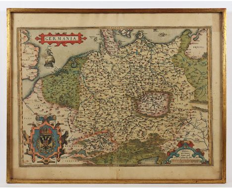 DEUTSCHLAND, "Germania", kolorierter Kupferstich, 37 x 50, wohl ORTELIUS, R. 