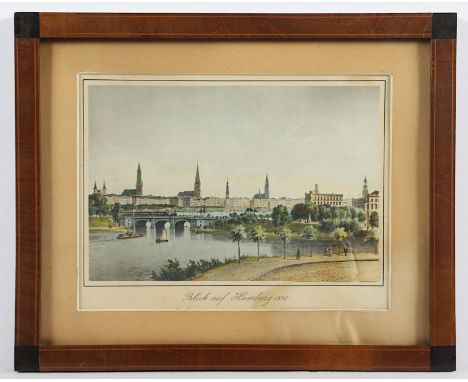 BLICK AUF HAMBURG, kolorierte Lithografie, 16 x 23, M.19.Jh., R. 