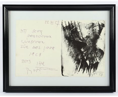 HEILIGER, Bernhard, Jahresgruß, Lithografie, 23 x 17, handsigniert und datiert, R. 