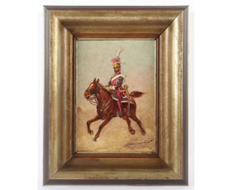 BRÉMONT (Frankreich um 1900), "Reitender Ulan", Öl/Holz, 23,5 x 16,5, unten rechts signiert, R. 