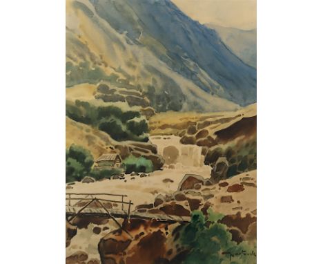 NARTOWSKI, Tadeusz (1892-1971), "Im Gebirge", Aquarell/Papier, 55,5 x 41 (Passepartoutausschnitt), unten rechts signiert, R. 