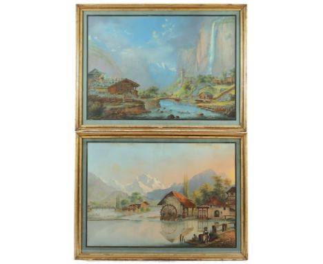BLEULER, Ludwig (1792-1850), zwei Ansichten: "Staubbachfall im Lauterbrunnental" sowie "Untersee mit Jungfrau im Berner Land"