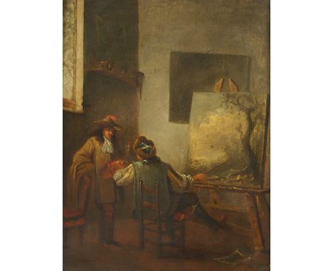 FLÄMISCH 17.JH., "Im Atelier des Malers", Öl/Holz, 28,5 x 21,5, verso altes Sammlungssiegel, R. 