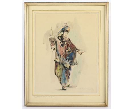 KNORR, Frido ? (Aquarellist M.20.Jh.), "Japanische Tänzerin", Aquarell/Papier, 35 x 27 (Passepartoutausschnitt), unten rechts
