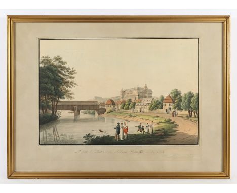 ANSICHT VON SCHLOSS WEISSENFELS AN DER SAALE, kolorierte Radierung, 34 x 51,5, besch., in der Platte bez. Christian Gottlob H