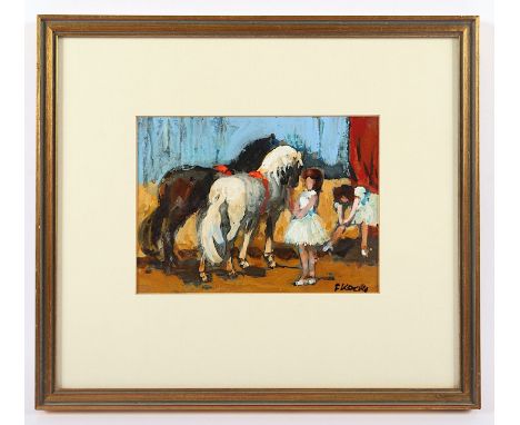 KOCKS, Fred (1905-1989), "Im Zirkus", Öl/Malkarton, unten rechts signiert, 14 x 18,5 (Passepartoutausschnitt), R. 